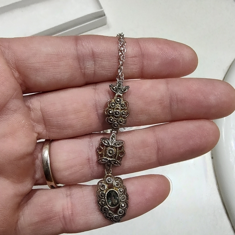 Judith Jack Necklace 925 Sterling Silver Triple Drop Marcasite - Picture 2 of 15